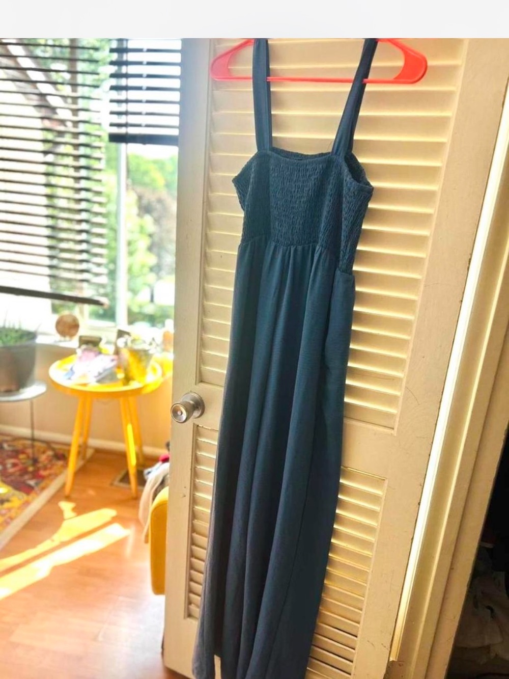 Women's Navy Smocked Jumpsuit with Wide Straps